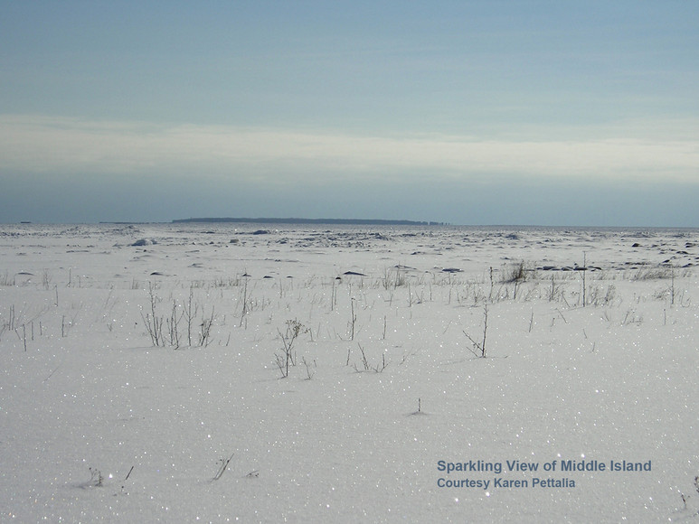 Sparkling winter view of Middle Island from Rockport 