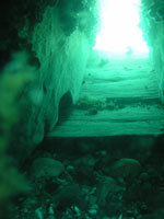 Between frames showing hull planking and limber passage. 