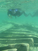 Diver investigating hull timbers