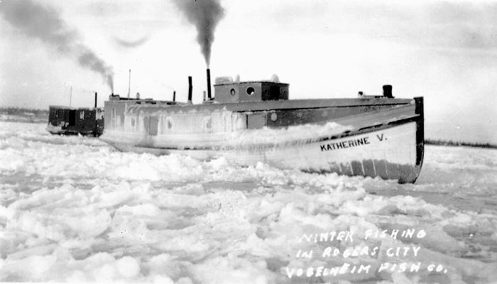 Fish tug Katherine V breaking ice. 