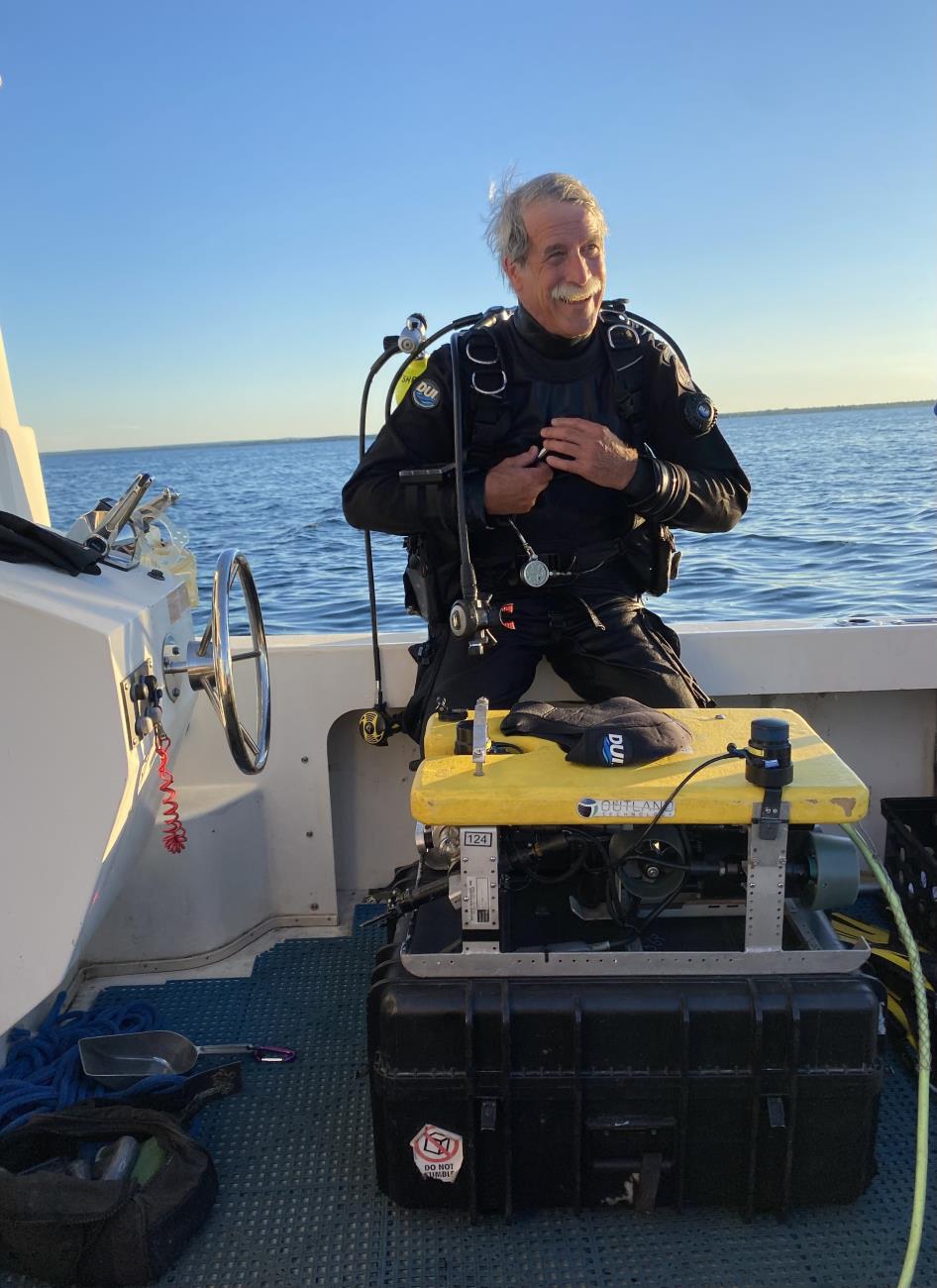 Dr. John O’Shea preparing to dive during archaeological investigations of the Alpena-Amberley Ridge in 2011. Photo courtesy of John O’Shea.