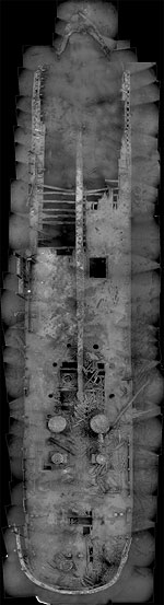Photomosaic showing arch and salvage damage at bow.